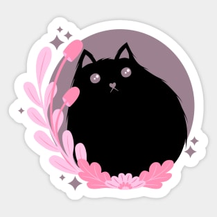 Black Cat with Mushrooms Sticker